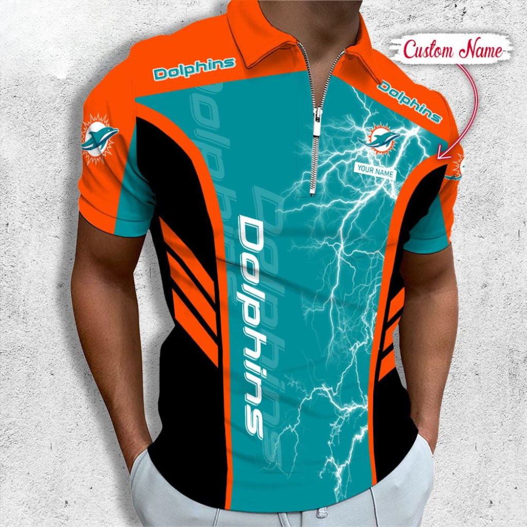 LIMITED EDITION - NEW CUSTOMIZED NFL19 MDP MIAMI DOLPHINS ZIP POLO SHIRT