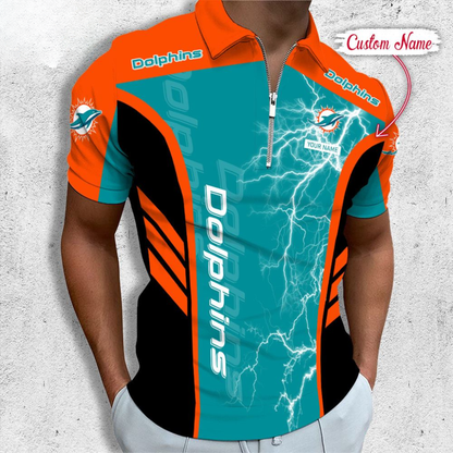 LIMITED EDITION - NEW CUSTOMIZED NFL19 MDP MIAMI DOLPHINS ZIP POLO SHIRT