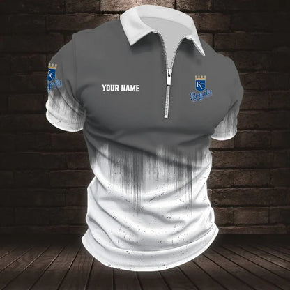 [FLASH SALE] NEW CUSTOMIZED MLB19 KCR KANSAS CITY ROYALS ZIP POLO SHIRT