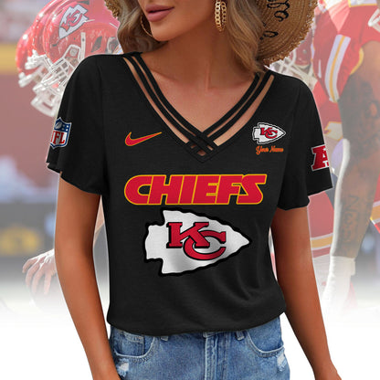 [SPECIAL OFFER] NEW CUSTOMIZED NFL01 KCC KANSAS CITY CHIEFS V-NECK SHIRT