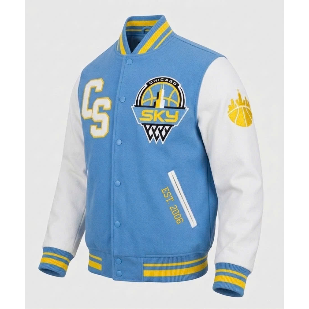 LIMITED EDITION - NEW CUSTOMIZED WNBA02 CCS  CH SKY BASEBALL JACKET, SATIN VARSITY JACKET 01