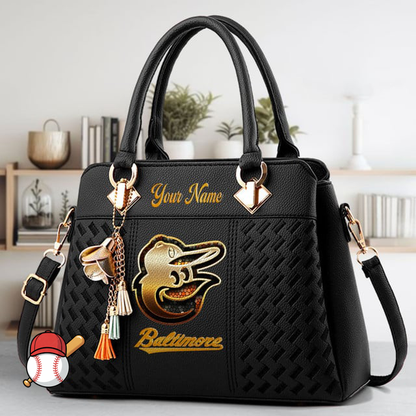 LIMITED EDITION - NEW CUSTOMIZED MLB25 BOS BALTIMORE ORIOLES ZIP HANDBAG MULTICOLOR