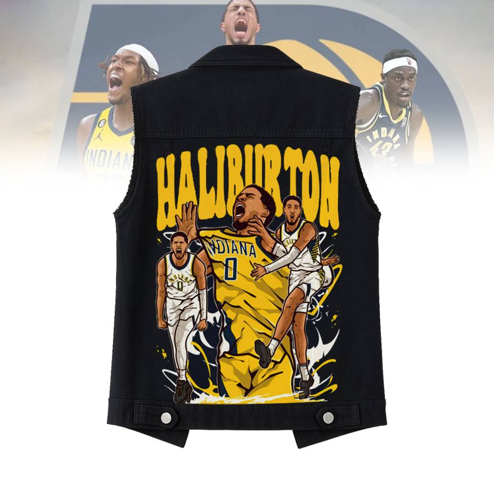 LIMITED EDITION - NEW CUSTOMIZED NBA06 IP INDIANA PACERS SLEEVELESS DENIM JACKET