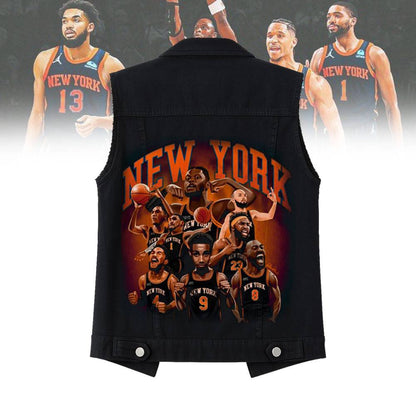LIMITED EDITION - NEW CUSTOMIZED NBA04 NY NEW YORK KNICKS SLEEVELESS DENIM JACKET