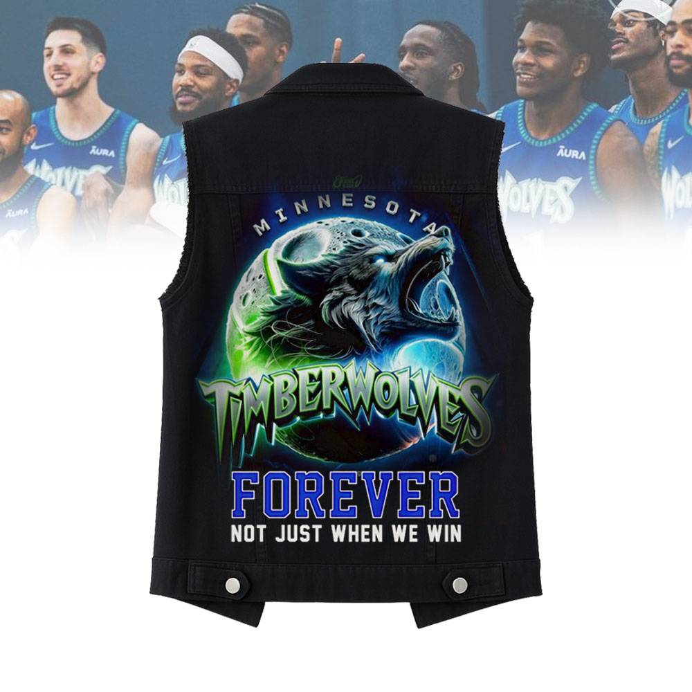 LIMITED EDITION - NEW CUSTOMIZED NBA05 MT MINNESOTA TIMBERWOLVES SLEEVELESS DENIM JACKET
