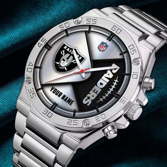LIMITED EDITION - NEW CUSTOMIZED NFL07 LVR LAS VEGAS RAIDERS LUXURY STAINLESS STEEL WATCH