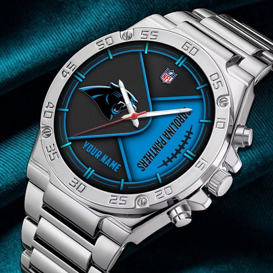 LIMITED EDITION - NEW CUSTOMIZED NFL23 CLP CAROLINA PANTHERS LUXURY STAINLESS STEEL WATCH