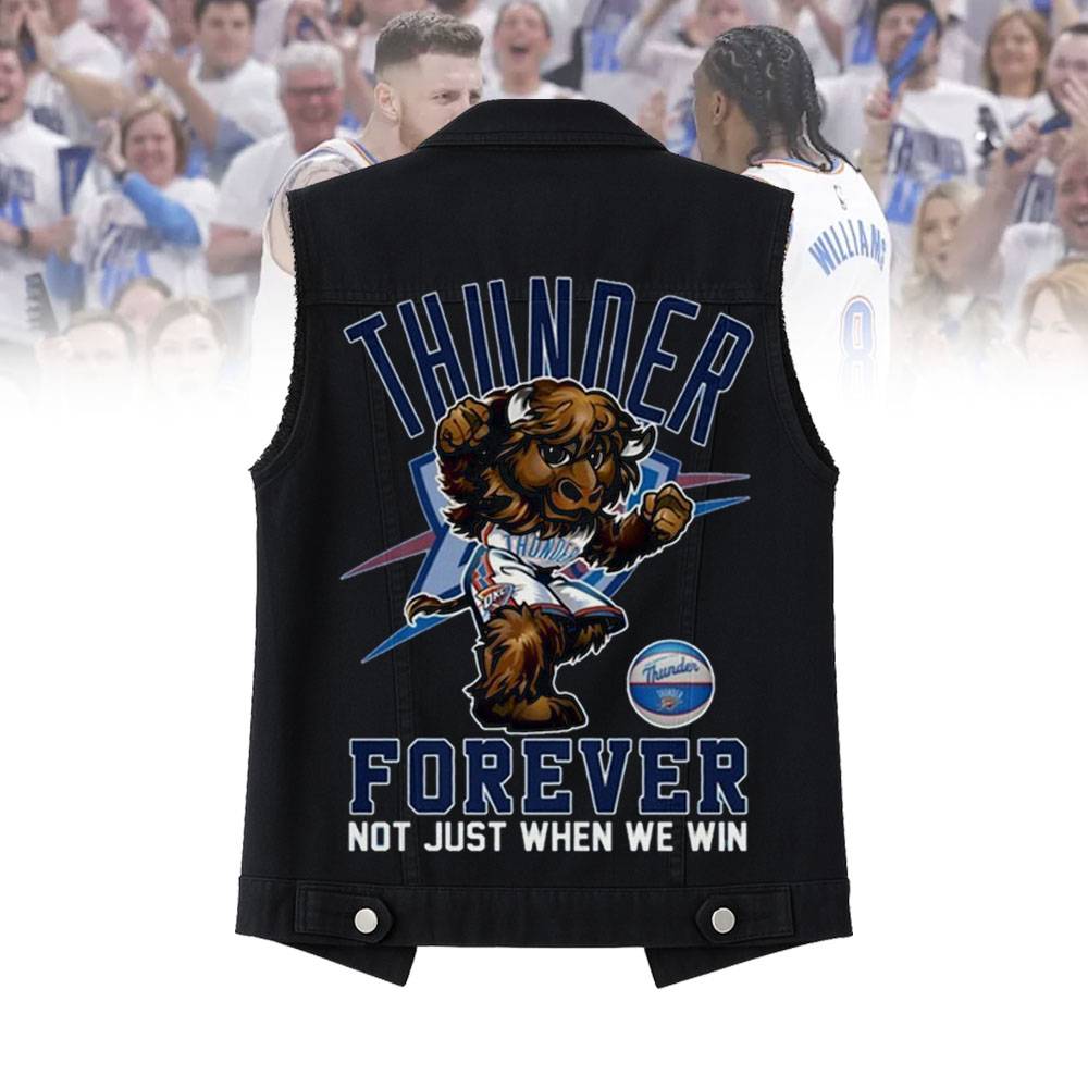LIMITED EDITION - NEW CUSTOMIZED NBA01 OC OKLAHOMA CITY THUNDER SLEEVELESS DENIM JACKET