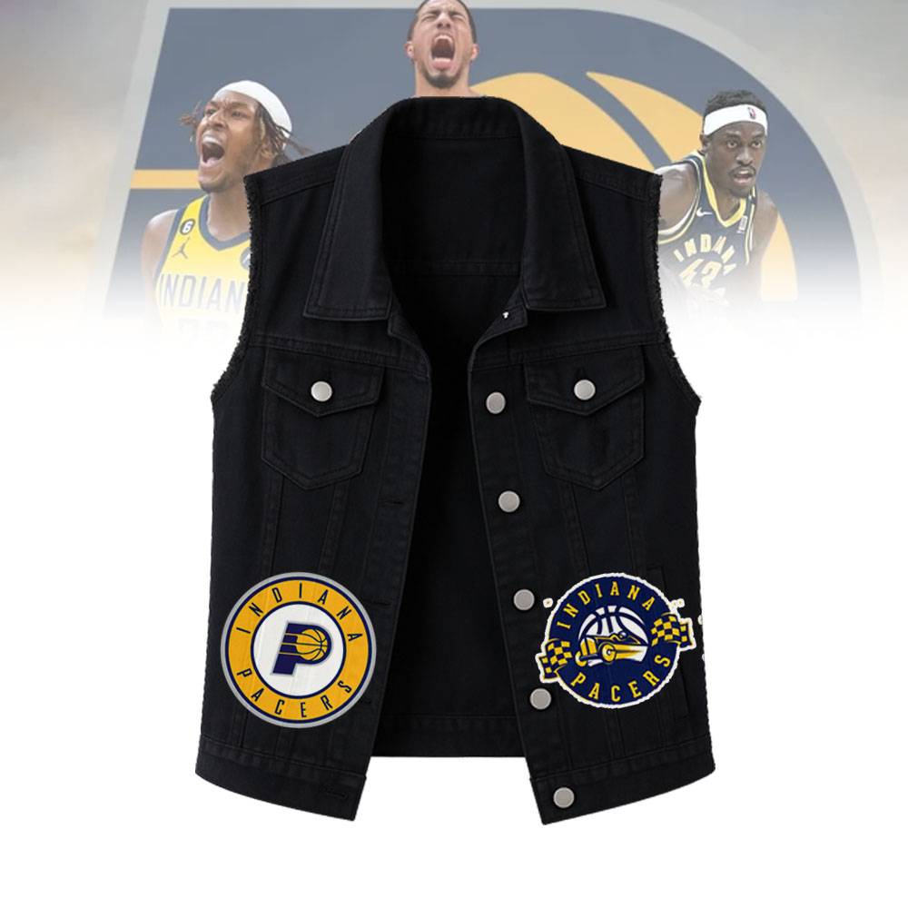 LIMITED EDITION - NEW CUSTOMIZED NBA06 IP INDIANA PACERS SLEEVELESS DENIM JACKET