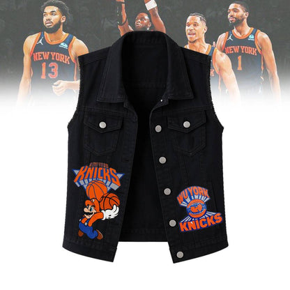 LIMITED EDITION - NEW CUSTOMIZED NBA04 NY NEW YORK KNICKS SLEEVELESS DENIM JACKET