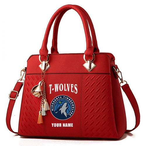 LIMITED EDITION - NEW CUSTOMIZED NBA05 MTW MINNESOTA TIMBERWOLVES ZIP HANDBAG MULTICOLOR
