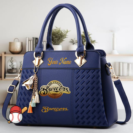 LIMITED EDITION - NEW CUSTOMIZED MLB15 MBS MILWAUKEE BREWERS ZIP HANDBAG MULTICOLOR