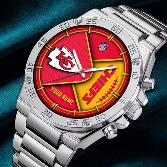LIMITED EDITION - NEW CUSTOMIZED NFL01 KCC KANSAS CITY CHIEFS LUXURY STAINLESS STEEL WATCH