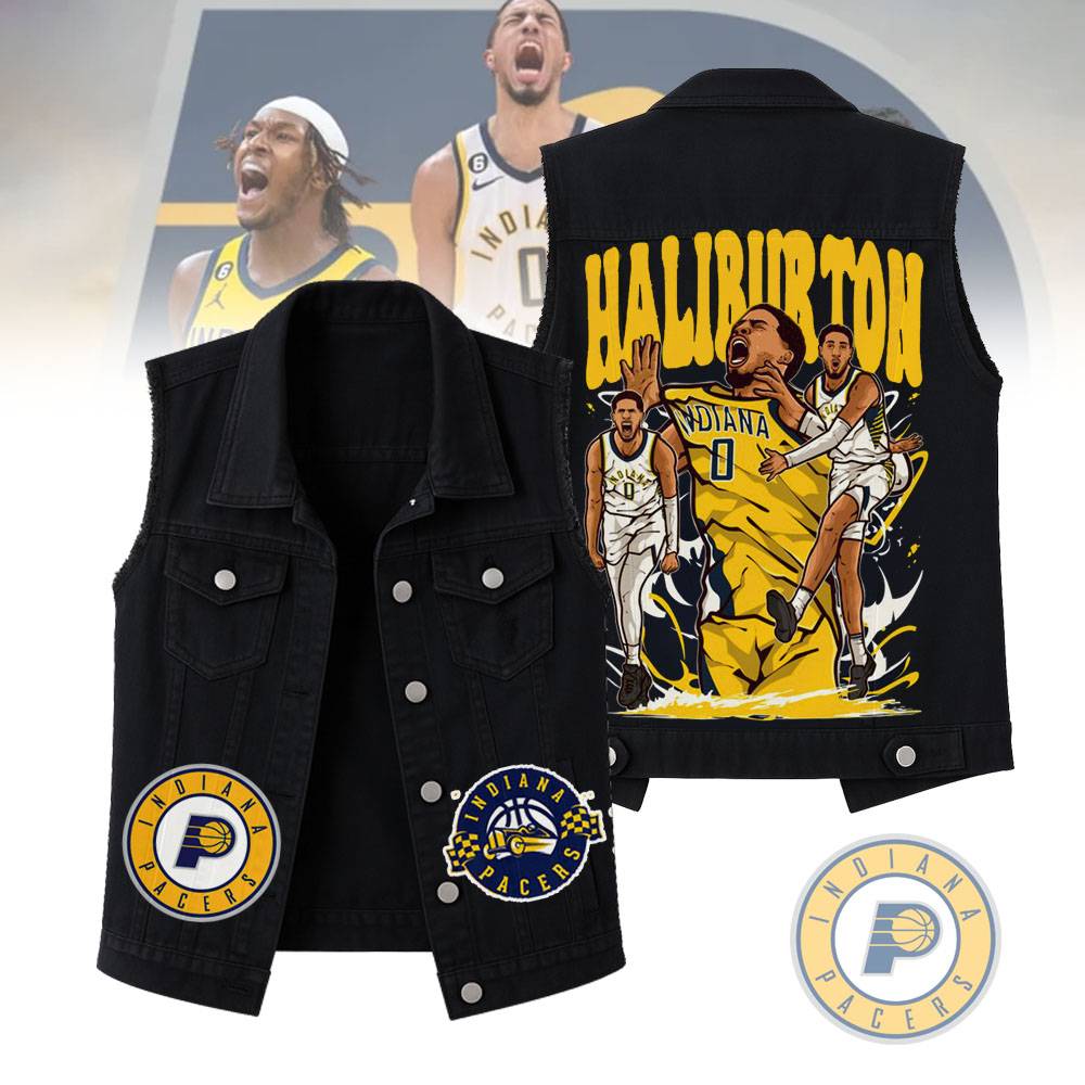 LIMITED EDITION - NEW CUSTOMIZED NBA06 IP INDIANA PACERS SLEEVELESS DENIM JACKET