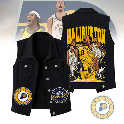 LIMITED EDITION - NEW CUSTOMIZED NBA06 IP INDIANA PACERS SLEEVELESS DENIM JACKET