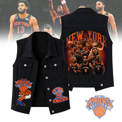 LIMITED EDITION - NEW CUSTOMIZED NBA04 NY NEW YORK KNICKS SLEEVELESS DENIM JACKET