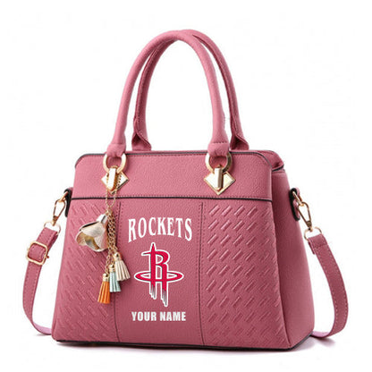 LIMITED EDITION - NEW CUSTOMIZED NBA07 HRO HOUSTON ROCKETS ZIP HANDBAG MULTICOLOR