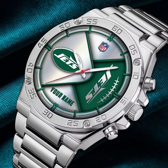 LIMITED EDITION - NEW CUSTOMIZED NFL25 NYJ NEW YORK JETS LUXURY STAINLESS STEEL WATCH
