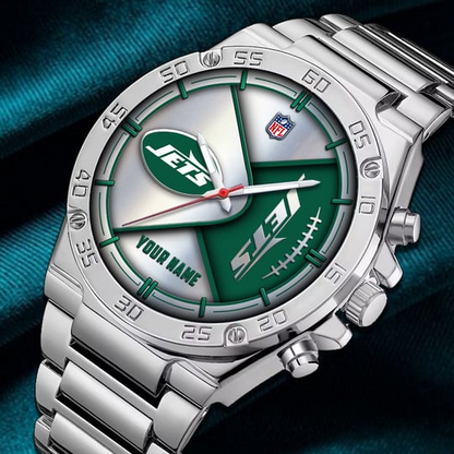 LIMITED EDITION - NEW CUSTOMIZED NFL25 NYJ NEW YORK JETS LUXURY STAINLESS STEEL WATCH