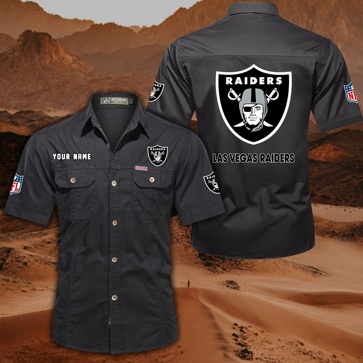 SPECIAL EDITION - NEW CUSTOMIZED NFL07 LVR LAS VEGAS RAIDERS MUTICOLOR MEN'S CARGO SHIRT