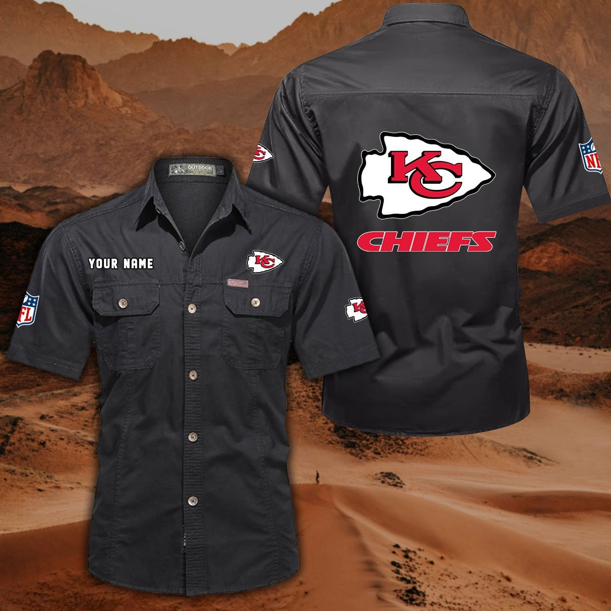 SPECIAL EDITION - NEW CUSTOMIZED NFL01 KCC KANSAS CITY CHIEFS MUTICOLOR MEN'S CARGO SHIRT