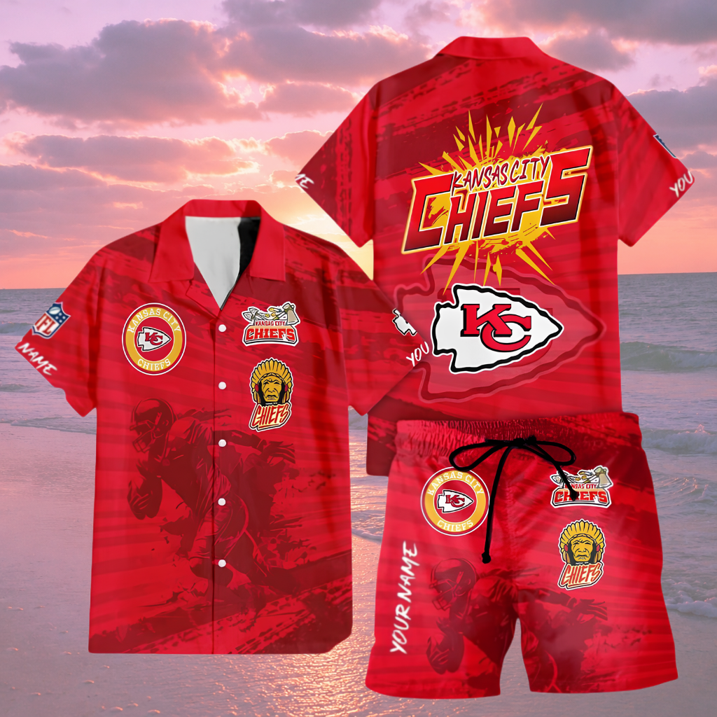 LIMITED EDITION  - NEW CUSTOMIZED NFL01 KCC KANSAS CITY CHIEFS UNISEX HAWAIIAN SHIRT & SHORTS SET