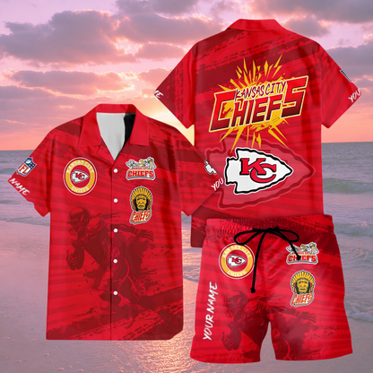 LIMITED EDITION  - NEW CUSTOMIZED NFL01 KCC KANSAS CITY CHIEFS UNISEX HAWAIIAN SHIRT & SHORTS SET