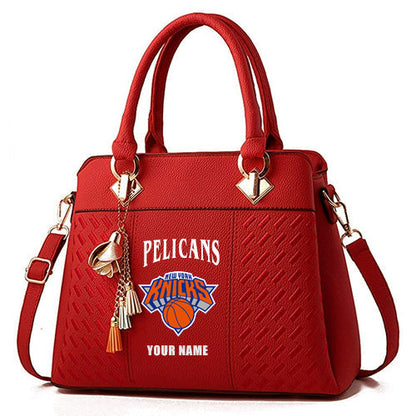 LIMITED EDITION - NEW CUSTOMIZED NBA04 NYK NEW YORK KNICKS ZIP HANDBAG MULTICOLOR