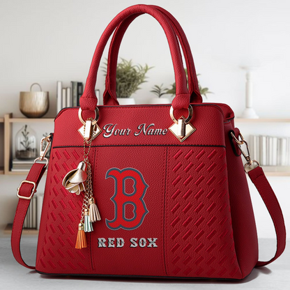 LIMITED EDITION - NEW CUSTOMIZED MLB03 BRS BOSTON RED SOX ZIP HANDBAG MULTICOLOR