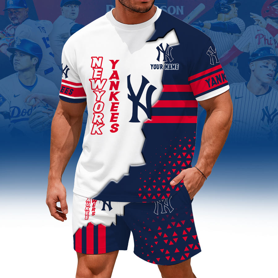 [FLASH SALE] NEW CUSTOMIZED MLB01 NYY NEW YORK YANKEES UNISEX T-SHIRT & SHORTS SET
