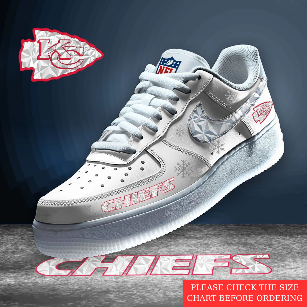 LIMITED EDITION - NEW CUSTOMIZED NFL01 KCC KANSAS CITY CHIEFS AF1 SHOES