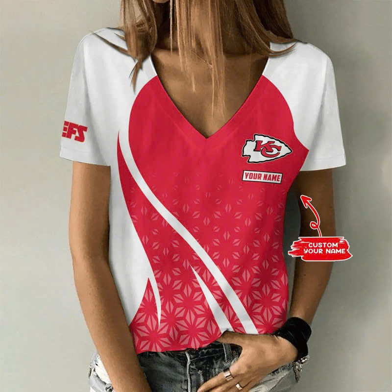 LIMITED EDITION - NEW CUSTOMIZED NFL01 KCC KANSAS CITY CHIEFS V-NECK FEMALE SHIRT