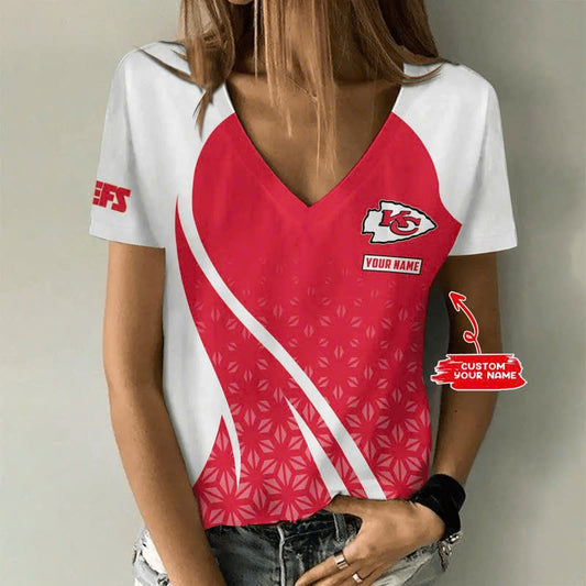 LIMITED EDITION - NEW CUSTOMIZED NFL01 KCC KANSAS CITY CHIEFS V-NECK FEMALE SHIRT