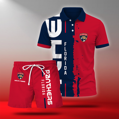 LIMITED EDITION - NEW CUSTOMIZED NHL01 FPT FLORIDA PANTHERS POLO & SHORT PANTS SET