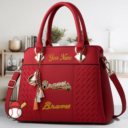 LIMITED EDITION - NEW CUSTOMIZED MLB09 ABS ATLANTA BRAVES ZIP HANDBAG MULTICOLOR