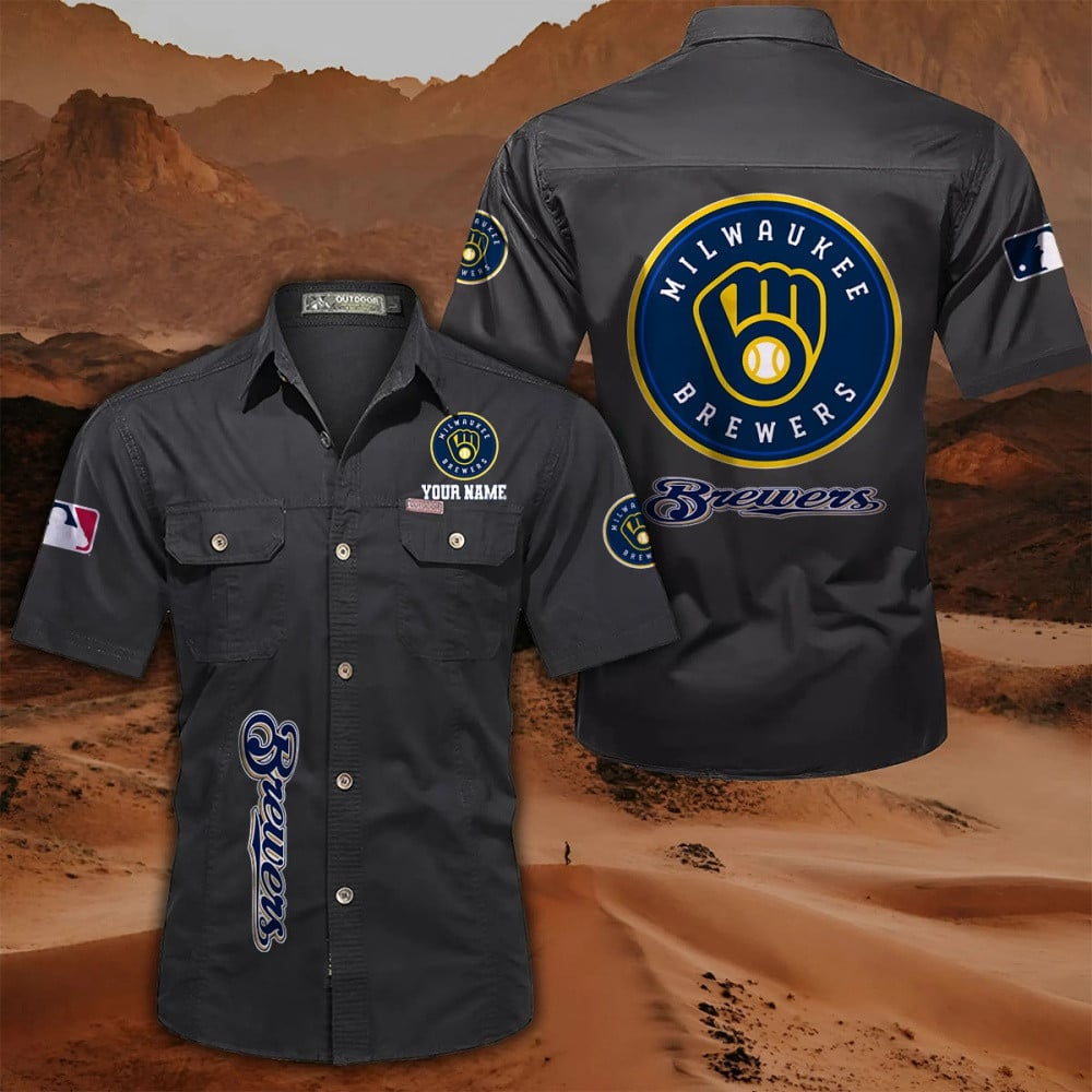 LIMITED EDITION - NEW CUSTOMIZED MLB15 MBS MILWAUKEE BREWERS MEN'S CARGO SHIRT