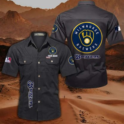 LIMITED EDITION - NEW CUSTOMIZED MLB15 MBS MILWAUKEE BREWERS MEN'S CARGO SHIRT