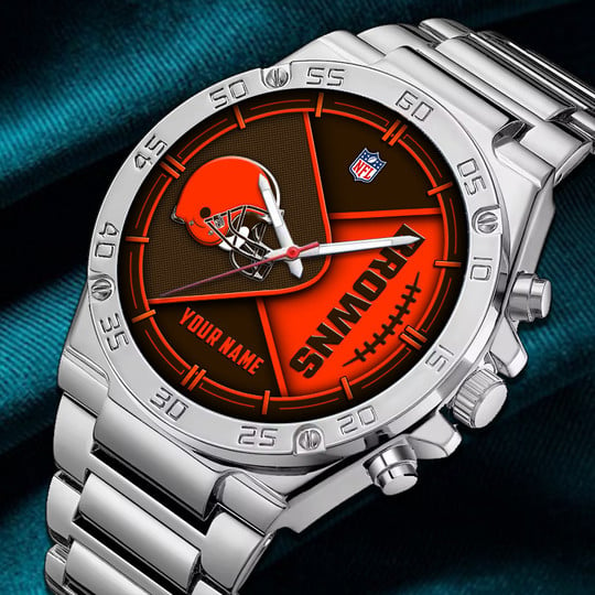 LIMITED EDITION - NEW CUSTOMIZED NFL29 CLB CLEVELAND BROWNS LUXURY STAINLESS STEEL WATCH