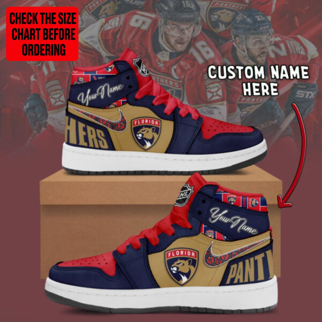 LIMITED EDITION - NEW CUSTOMIZED NHL01 FPT FLORIDA PANTHERS AIR JORDAN SNEAKERS
