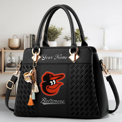 LIMITED EDITION - NEW CUSTOMIZED MLB25 BOS BALTIMORE ORIOLES ZIP HANDBAG MULTICOLOR
