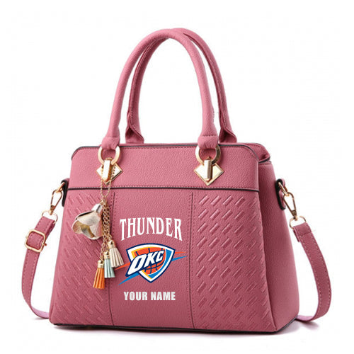 LIMITED EDITION - NEW CUSTOMIZED NBA01 OCT OKLAHOMA CITY THUNDER ZIP HANDBAG MULTICOLOR