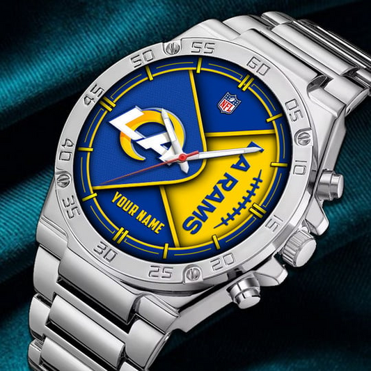 LIMITED EDITION - NEW CUSTOMIZED NFL22 LAR LOS ANGELES RAMS LUXURY STAINLESS STEEL WATCH