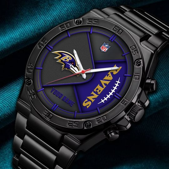 LIMITED EDITION - NEW CUSTOMIZED NFL28 BTR BALTIMORE RAVENS LUXURY STAINLESS STEEL WATCH