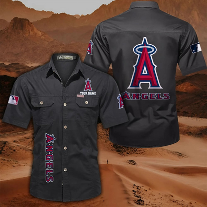 LIMITED EDITION - NEW CUSTOMIZED MLB27 LAA LOS ANGELES ANGELS  MEN'S CARGO SHIRT