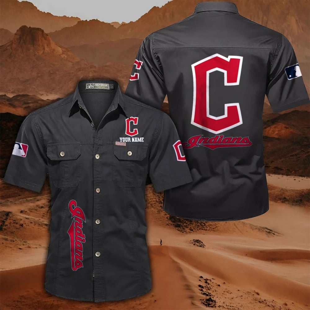 LIMITED EDITION - NEW CUSTOMIZED MLB13 CGS CLEVELAND GUARDIANS MEN'S CARGO SHIRT