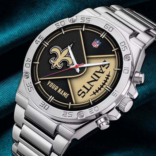 LIMITED EDITION - NEW CUSTOMIZED NFL24 NOS NEW ORLEANS SAINTS LUXURY STAINLESS STEEL WATCH