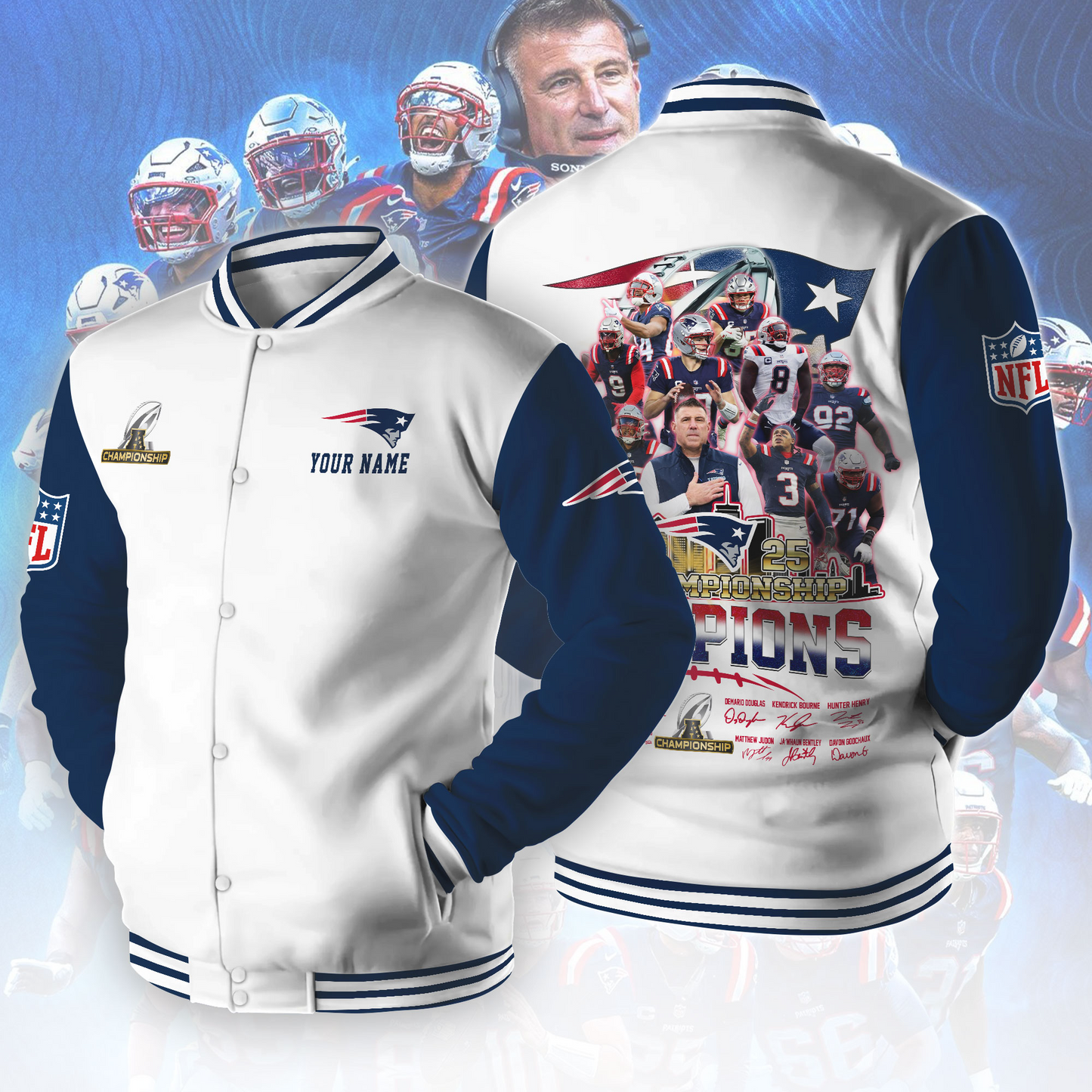 LIMITED EDITION - NEW CUSTOMIZED NFL27 NEP NEW ENGLAND PATRIOTS BASEBALL JACKET