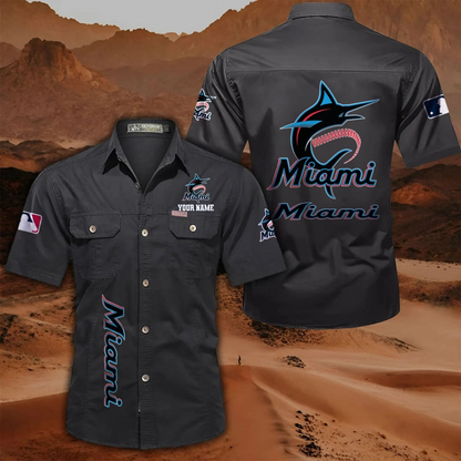 LIMITED EDITION - NEW CUSTOMIZED MLB20 MMS MIAMI MARLINS MEN'S CARGO SHIRT