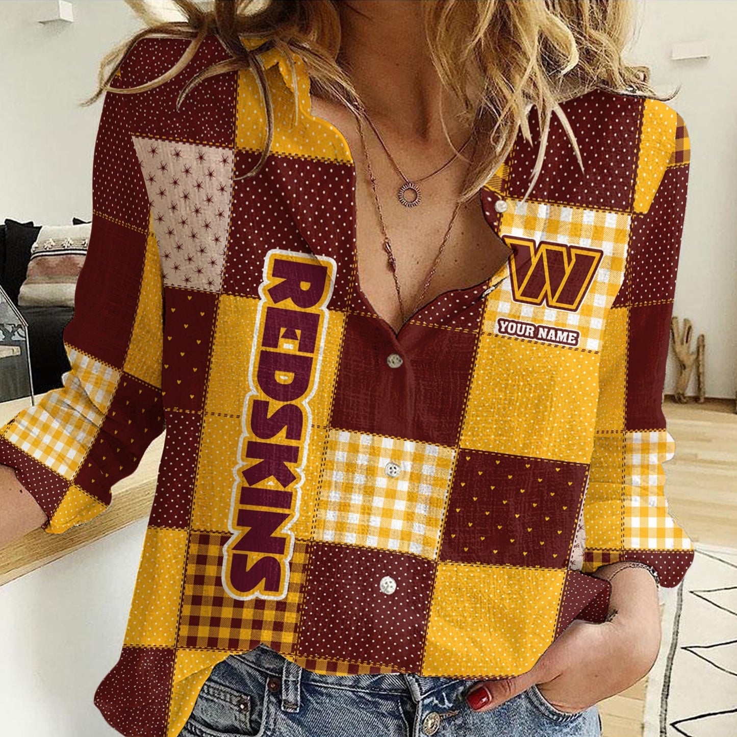 LIMITED EDITION - NEW CUSTOMIZED NFL12 WTC WASHINGTON COMMANDERS WOMEN CASUAL SHIRT FOR FAN