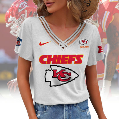 [SPECIAL OFFER] NEW CUSTOMIZED NFL01 KCC KANSAS CITY CHIEFS V-NECK SHIRT